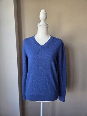 Banana Republic 100% Italian Merino Wool Baruffa V-Neck Sweater Blue Size S Wome